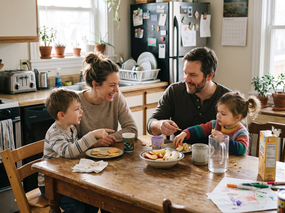 Family sharing a small repeatable weekend tradition at home