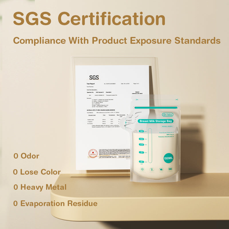 Gesloten bewaarzak voor moedermelk